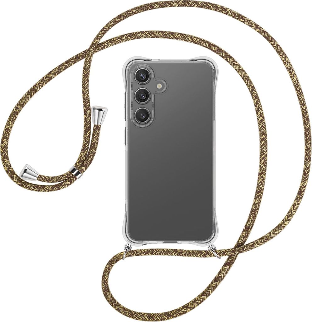Handykette Backcover-Schutzhülle mit Band (Metall silberfarben) für Samsung S25 - braun+beige