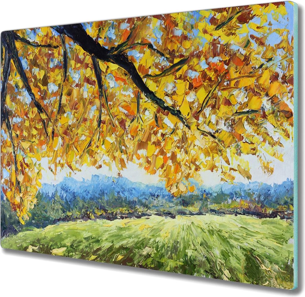 Coloray Schneidebrett Herdabdeckplatte 60x52 cm Kochplattenabdeckung Küchenbrett Hackbrett - Baum Blätter im Herbst