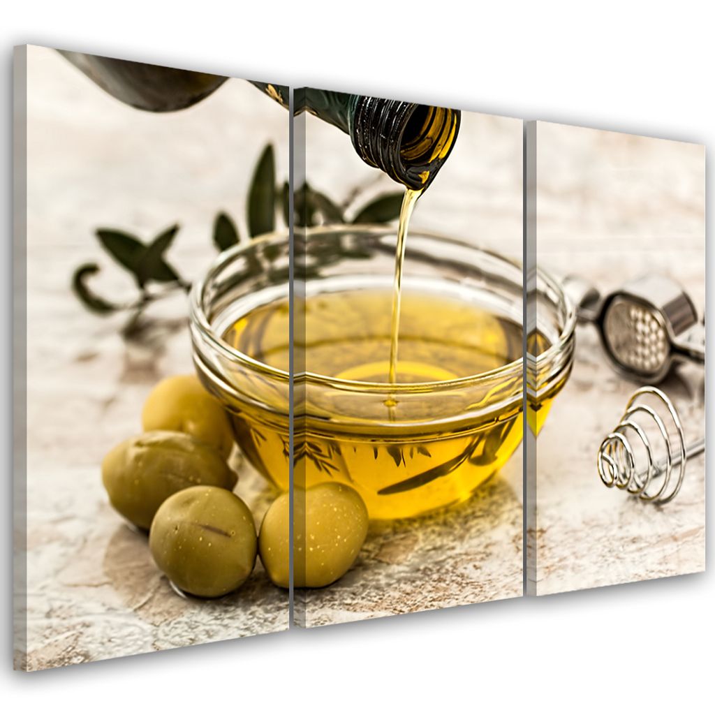 Triptychon auf leinwand essen & trinken - grün 150x100 cm Feeby grün wandbild bereit zum aufhängen