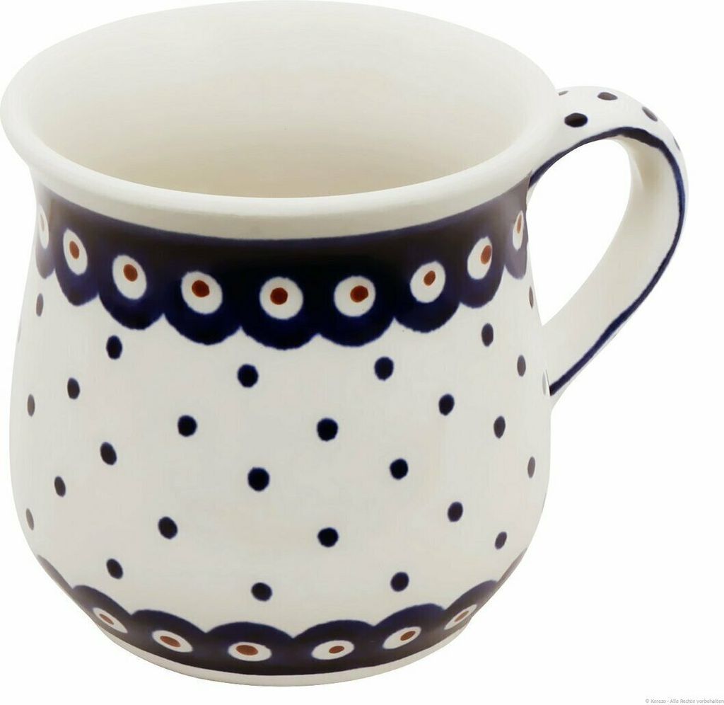 Original Bunzlauer Keramik 250ml Bauchiger Becher mit Henkel und ausgestelltem Rand Dekor 28