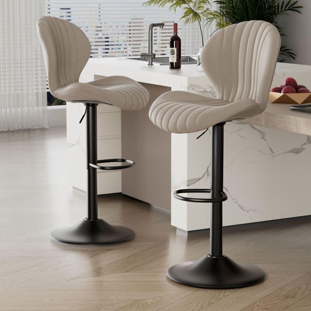 Hawthyhome Barhocker 2er Set Höhenverstellbar mit lehne und Fußstütze Barstühle Drehstühle 360°Drehbar Beige