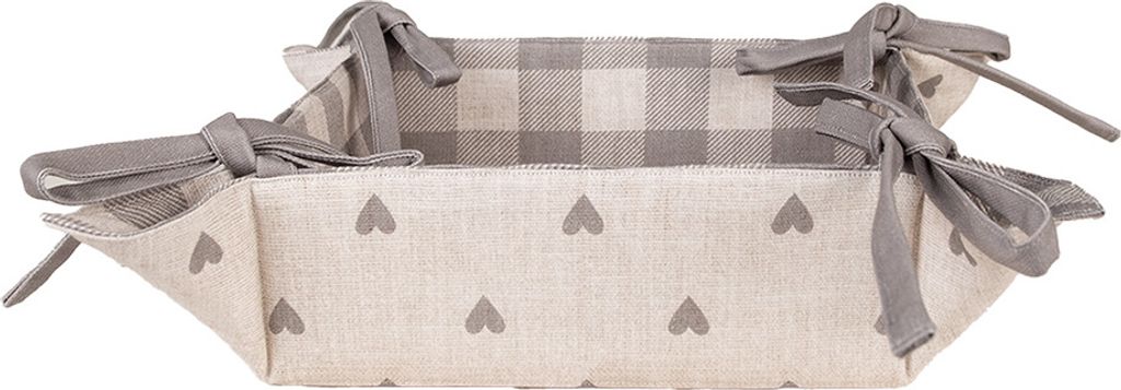 Clayre & Eef Brotkorb 35x35x8 cm Beige Grau Baumwolle Herzen