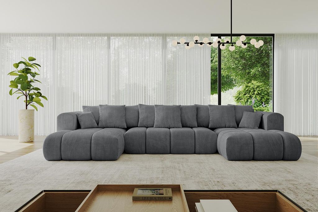 ALTDECOR Ecksofa in U-Form mit Schlaffunktion und Bettkasten CLOUD-U-v1 405x185x90 Dunkelgrau - Corner Sofa Bett Eckcouch Couch L-Form Schlafcouch ...