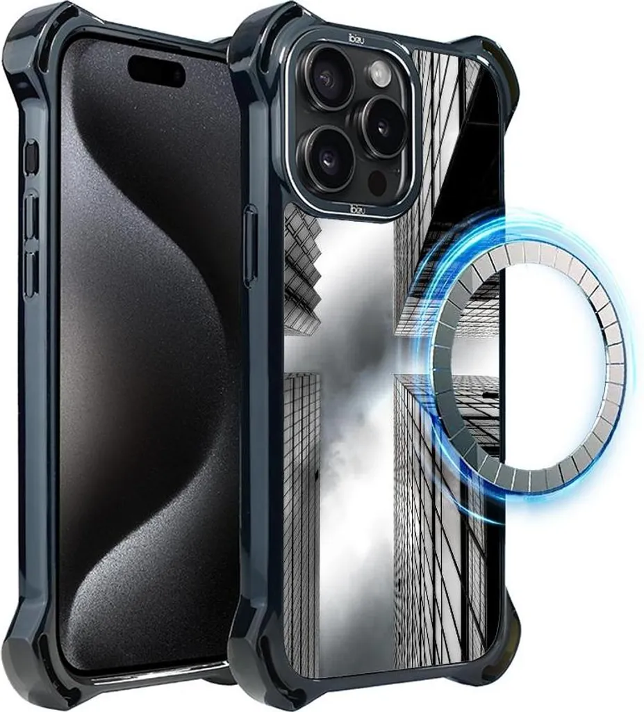 Cover MagSafe iPhone 15 Pro IBIZU DropGuard Ultra Noir City Grattacielo