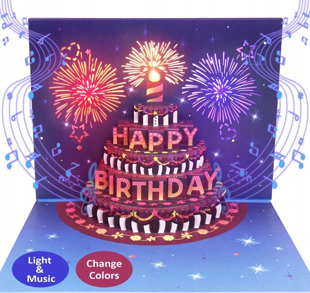 Biglietto d'auguri di compleanno 3D con musica e luci LED, Immagine del prodotto 