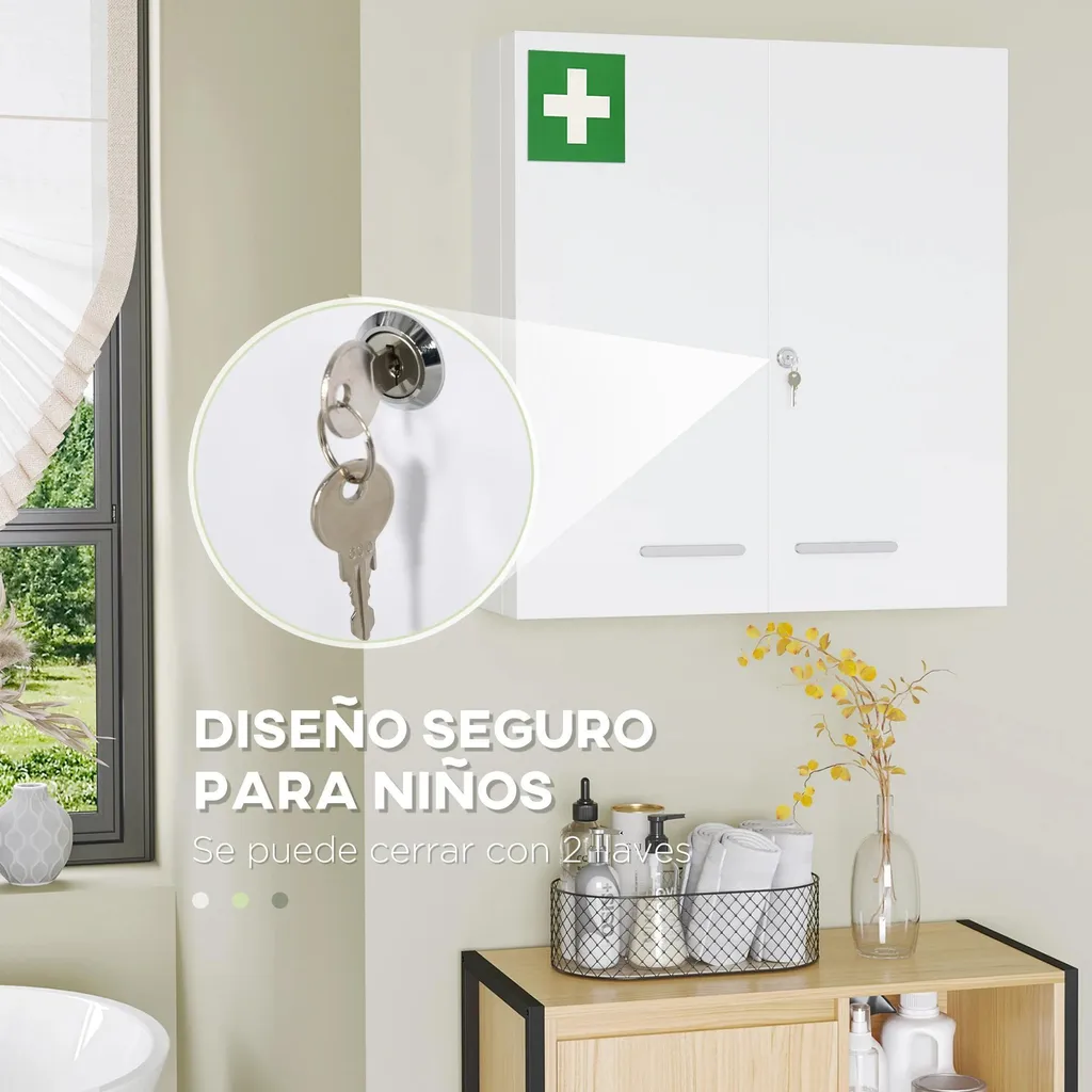 Armoire médicale à 3 niveaux avec serrure de sécurité - 55 cm de large - 4