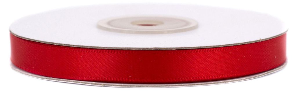 10mm breites, 20m langes, einseitig glänzendes rotes Satinband auf Rolle. Perfekt für Bastelprojekte und Geschenkverpackungen