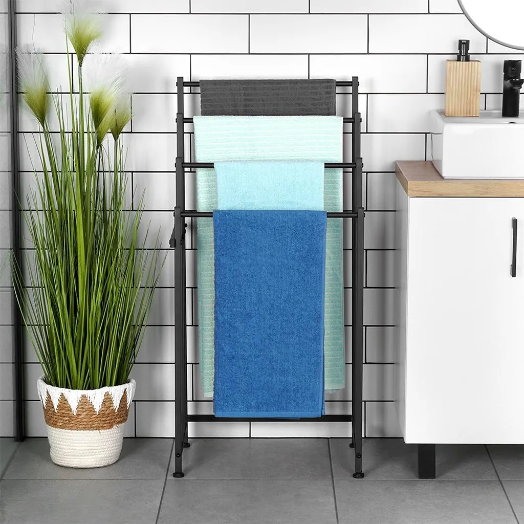 Porte-serviettes sans perçage noir Vilde : solution gain de place bain - 6