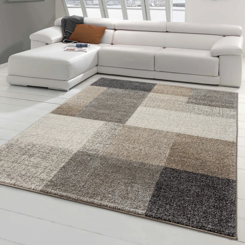 Grand tapis de salon 120x160 cm déco scandinave gris beige à motifs