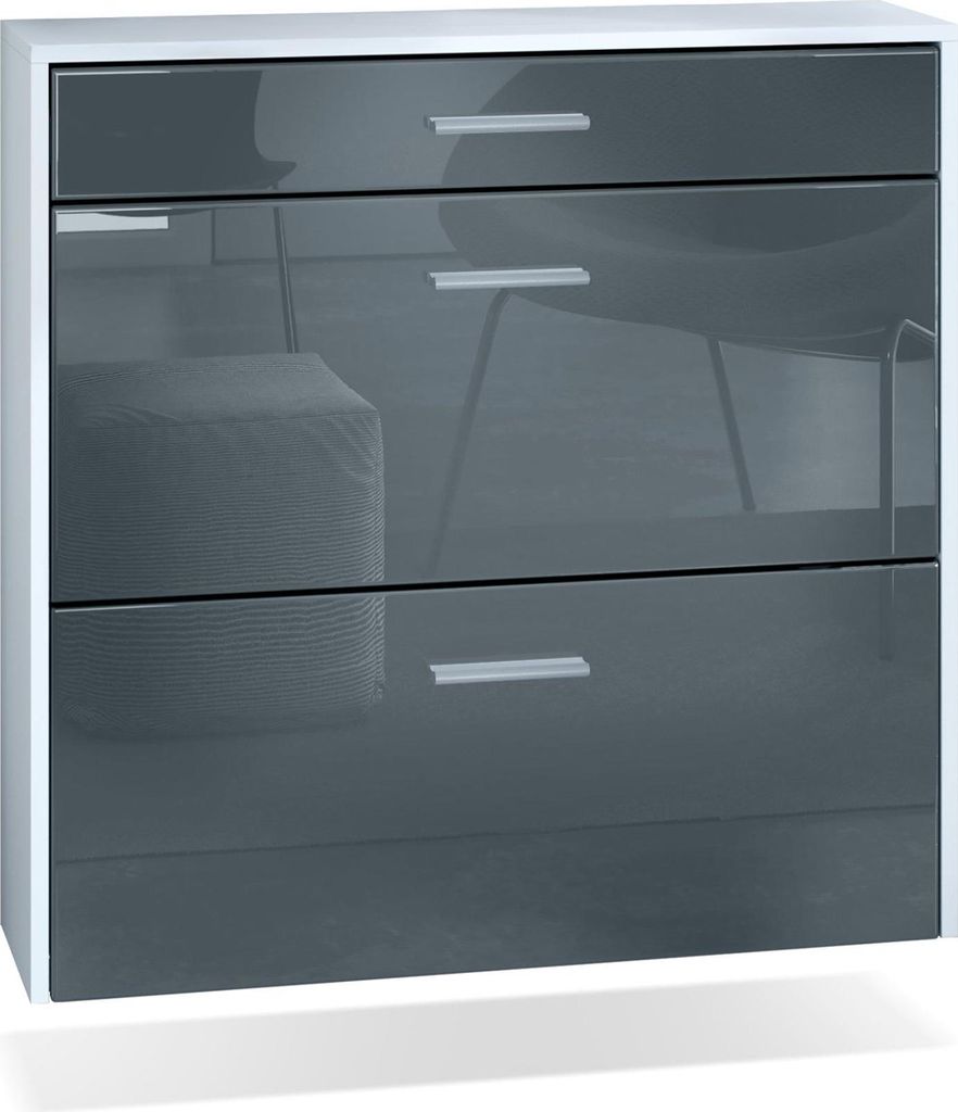 InnoFurn hängender Schuhschrank Roma Air Schmal mit 2 Klappen und 1 Schublade, Platzsparender Schuhkipper Flurschrank für Diele Flur Garderobe, W...