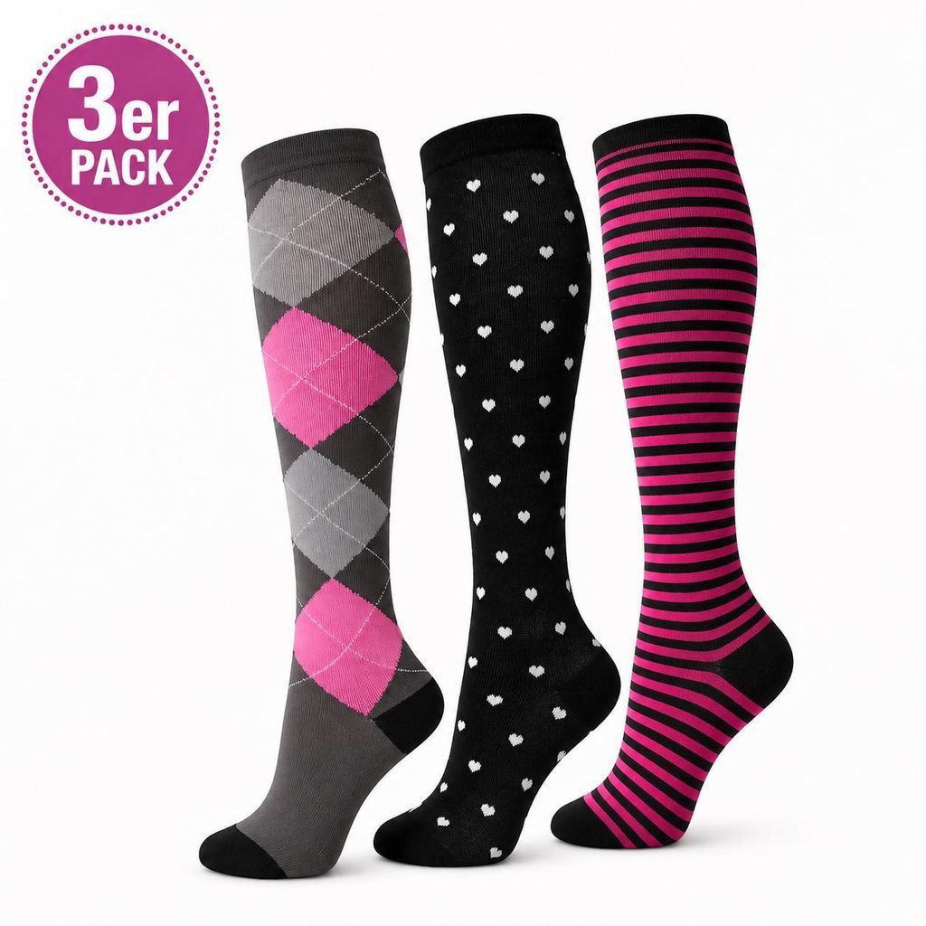 3 Paare Damen & Herren Kompressionsstrümpfe Bunt A0521, Produktbild 