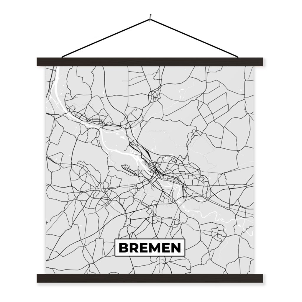 MuchoWow Textilposter Bremen - Karte - Stadtplan - Deutschland 90x90 cm mit schwarzem Rahmen - Magnetisches