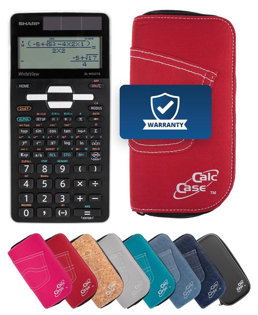 Sharp EL-W550TG Taschenrechner mit Schutztasche im Jeans-Design rot