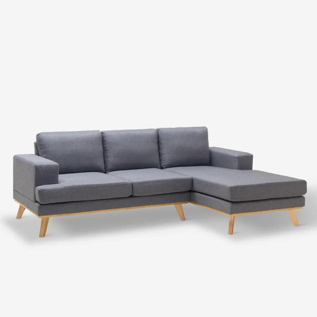 Canapé d'angle scandinave 3 places Miles en tissu gris avec méridienne