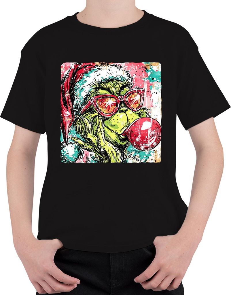Grinch Weihnachten Santa Hat Sonnenbrille Kaugummi Pop Art Kpop Uni Kinder T-Shirt, Schwarz, 104