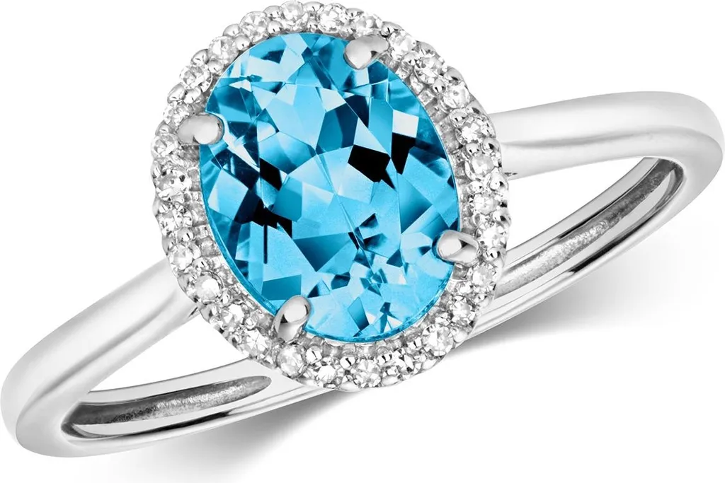 Bague Femme en Or Blanc sertie d'un Diamant et Topaze Bleue de Luxe 57