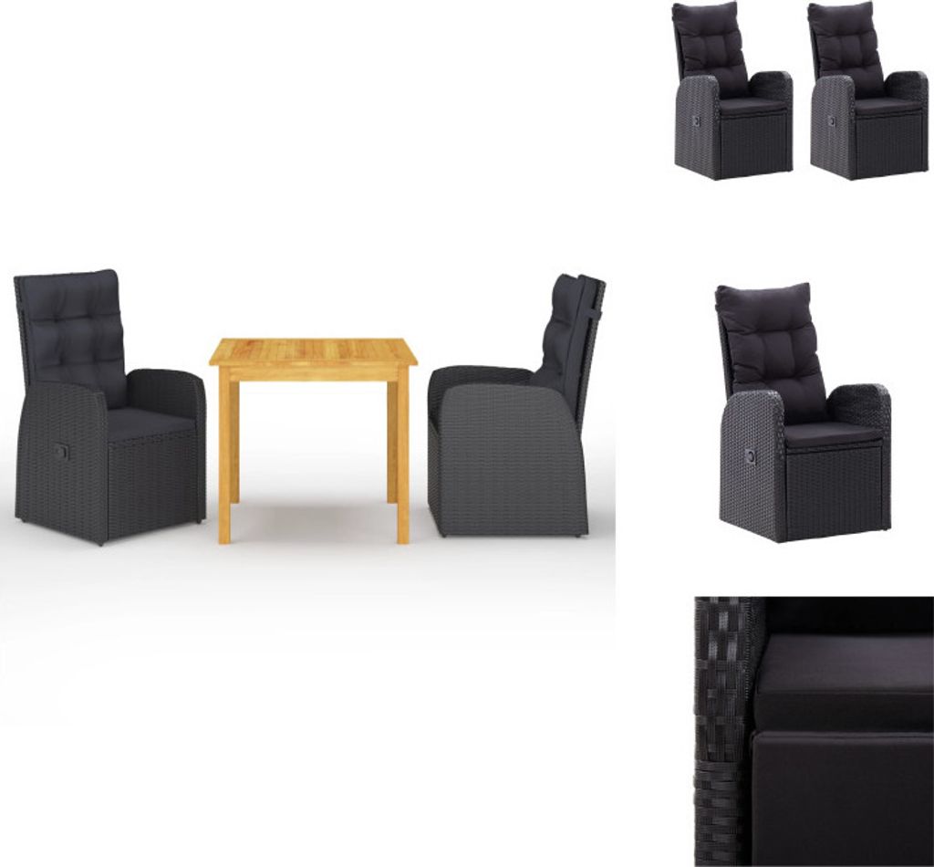 vidaXL 3-tlg. Garten-Essgruppe Schwarz - Gartenmöbel-Sets