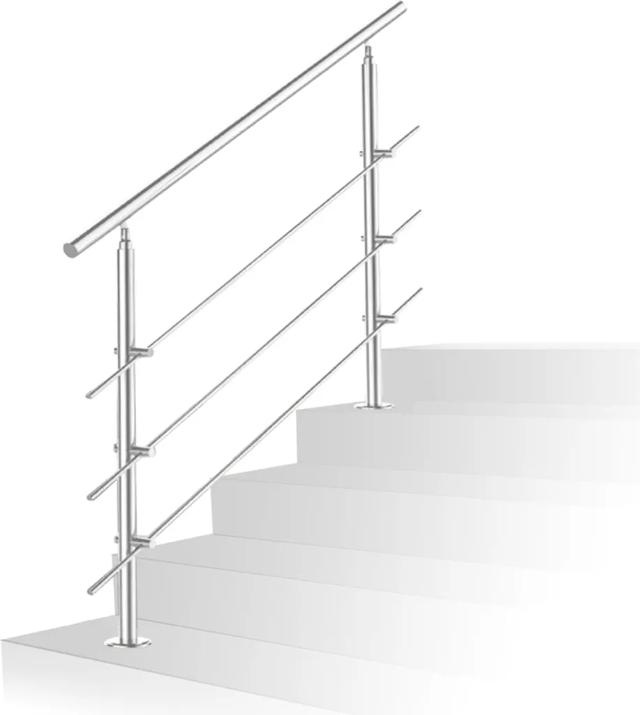 Hengda ringhiera corrimano in acciaio inox per scale ponte balcone con 3 traverse (80cm, 3 traverse)