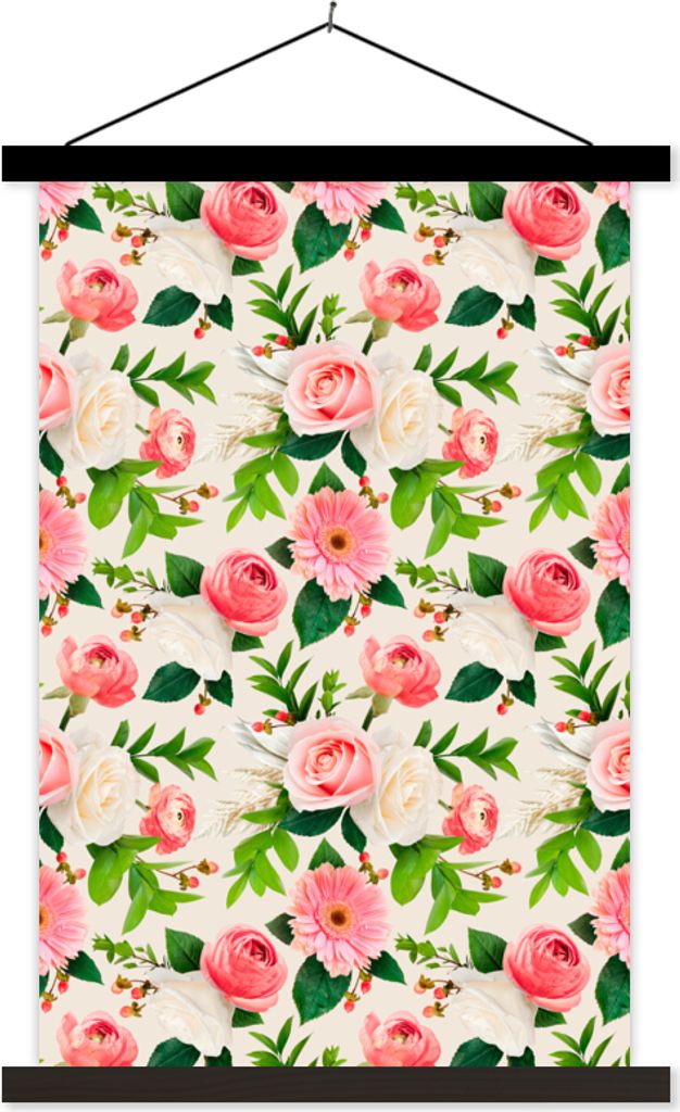 MuchoWow Textilposter Blumen - Rosen - Rosa 120x180 cm mit schwarzem Rahmen - Fotos