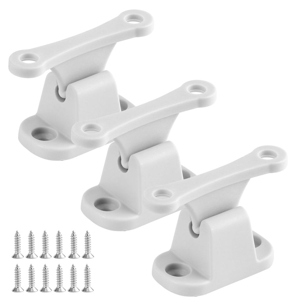 Set mit 3 Türverschlüssen für Wohnwagen, Wohnmobile oder Boote, robuste Türhalter aus Kunststoff, Türstopper (weiß, inklusive Schrauben)