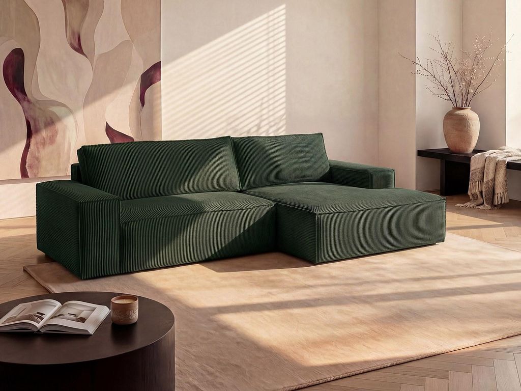 Schlafsofa aus Cord in Flaschengrün - rechte Ecke - AMELIA by PASCAL MORABITO