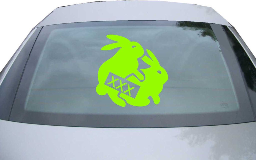 Indigos UG - Aufkleber Heckscheibe & Motorklappe DE7143 - neongrün - 600x599 mm - Humping Bunny - Poppende Hasen - Auto Scheiben Fenster Heckklapp...