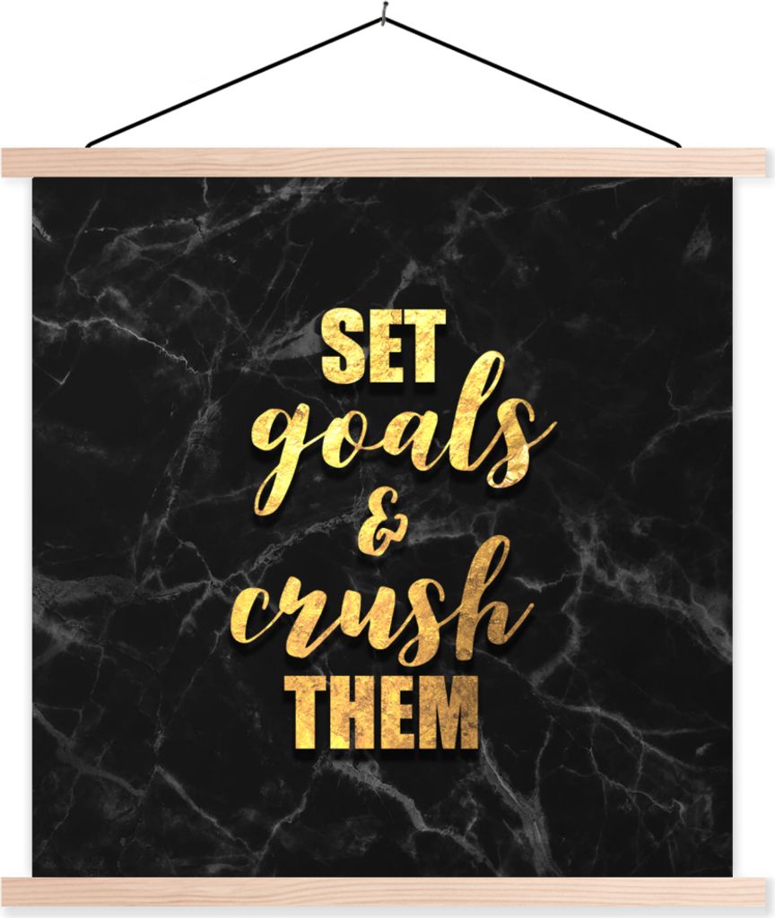 MuchoWow Textilposter Zitat - Motivation - Marmor - Gold 60x60 cm mit holzfarbenen Rahmen - Wanddekoration