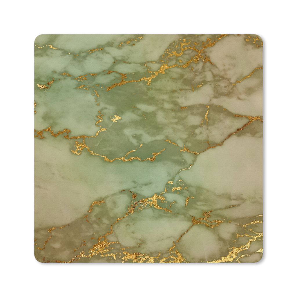 MuchoWow Mauspad Mousepad Marmor - Muster - Grün - Gold 20x20 cm - Mousepads - Maus Mat - Pad - Mausunterlage - Desk Mat - Bureauartikeln