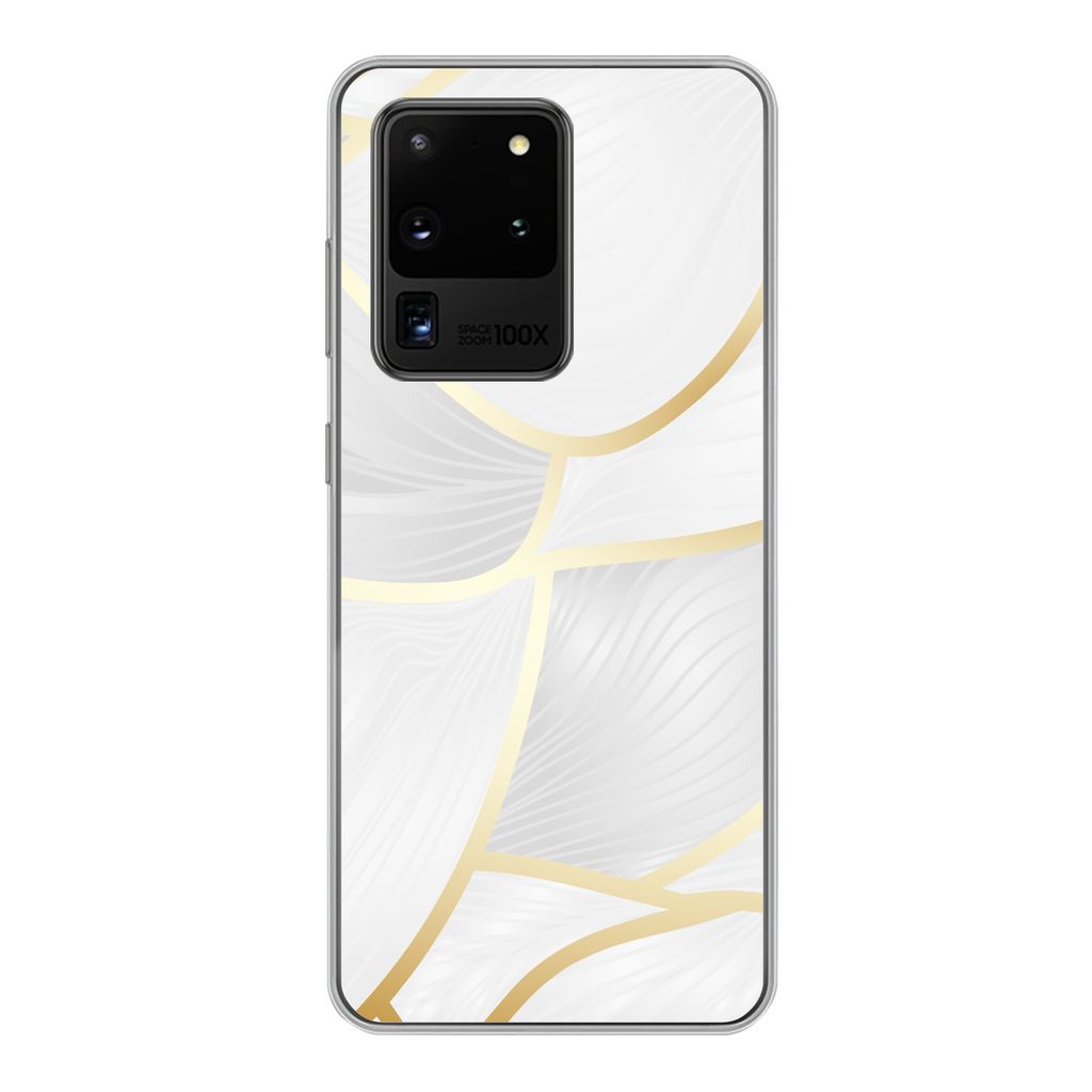 MuchoWow Handyhülle Schutzhülle Hülle für Samsung Galaxy S20 Ultra Abstraktes Muster mit goldenen Linien Silikon Softcase Handy Hülle - Kart...