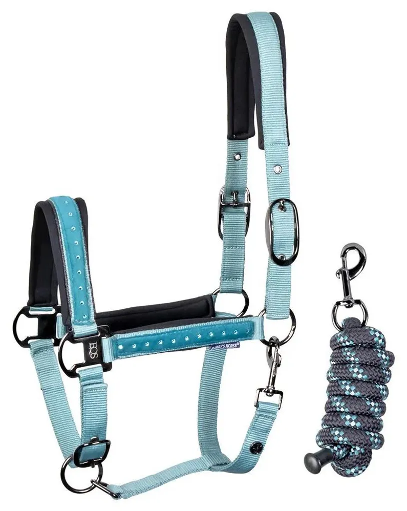 Licol avec longe pour cheval Harry's Horse Crystal Bleu - Taille Full