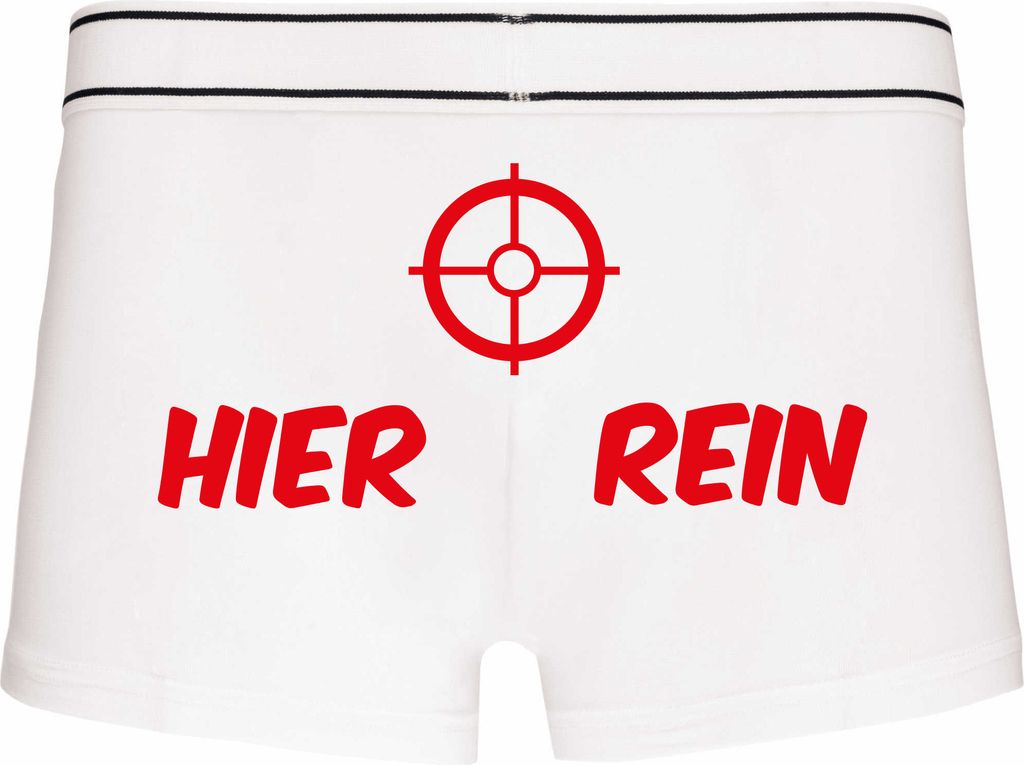 Boxershorts - Mann - Boxer-0006-man-white-h-S - weiß - S - hinten - Hier rein - lustiges Motiv - Spruch - Unterwäsche - Unterhose - Freizeit - lu...