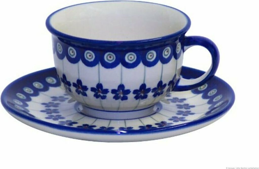 Original Bunzlauer Keramik Kaffeetasse Teetasse Ø10 cm klassisch 200 ml mit Unterschale Ø16 cm im Design 166a