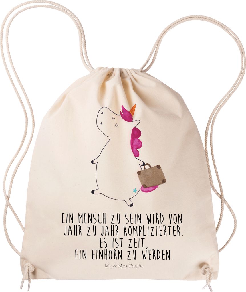 Mr. & Mrs. Panda Jutebeutel Einhorn Koffer - Transparent - Geschenk, Kleiner Rucksack, kordelzugbeutel, Einhörner, Beutel, Abenteuer, Lustig, wand...