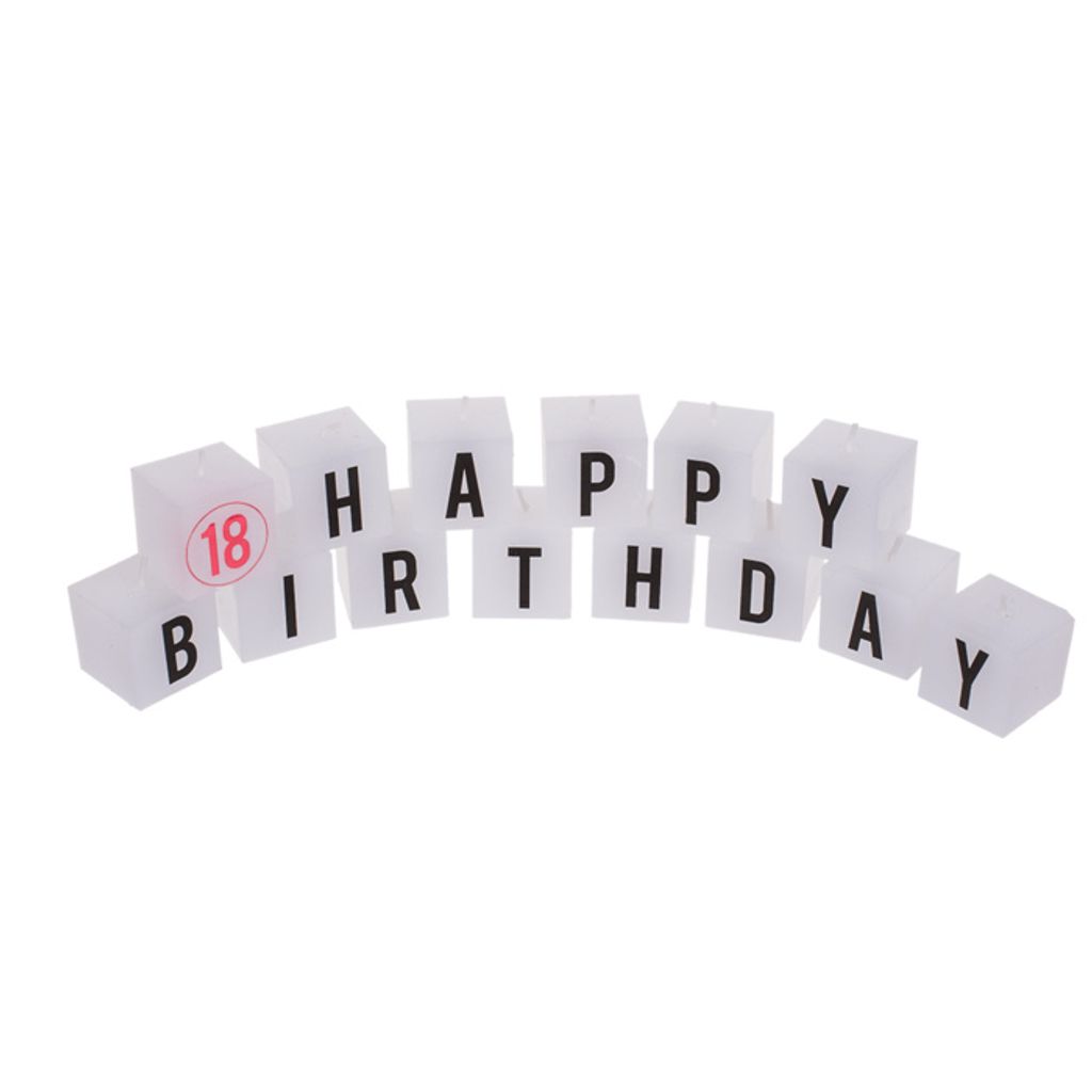 Happy Birthday Kerzenblock mit Aufschrift aus 14 mini Kerzen a 3x3 cm
