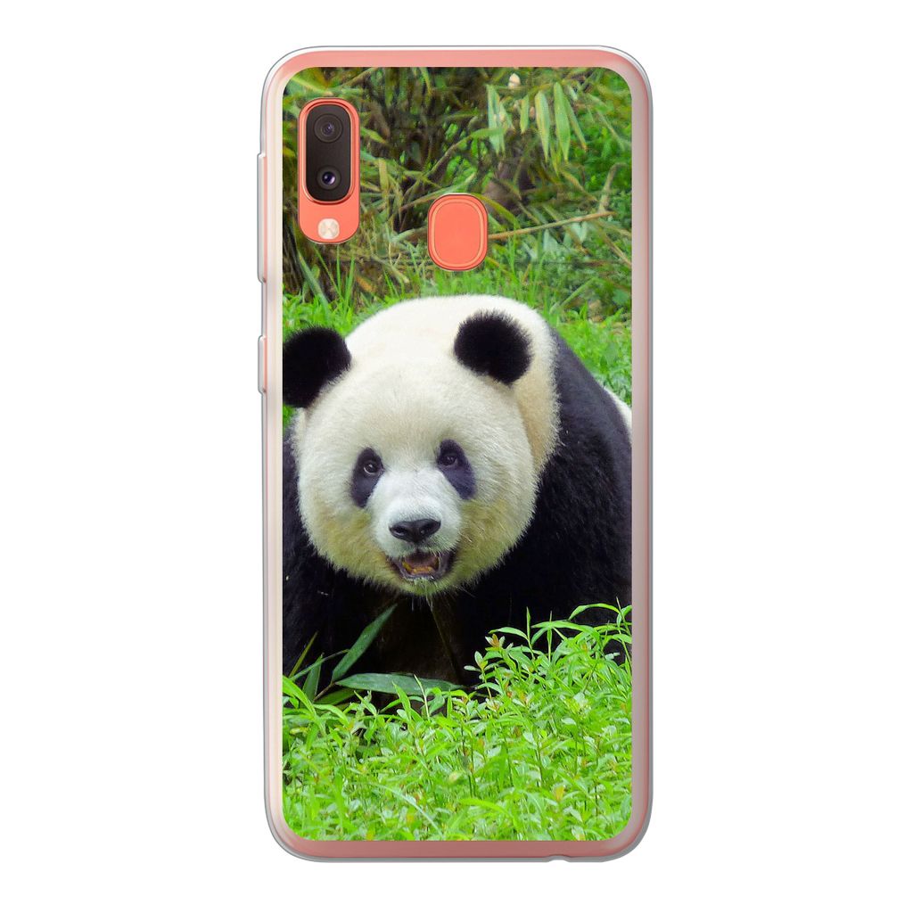 MuchoWow Handyhülle Schutzhülle Hülle für Samsung Galaxy A20e Panda - Gras - Tier Silikon Softcase Handy Hülle - Abdeckung