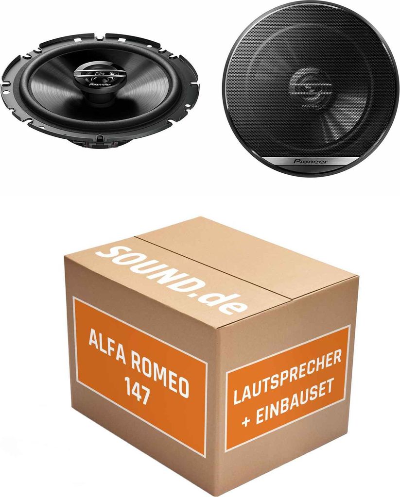 Lautsprecher Boxen Einbaupaket vorne Pioneer TS-G1720F passend für Alfa Romeo 147 | 2x Tief-Mitteltöner mit integriertem Hochtöner 300W MAX