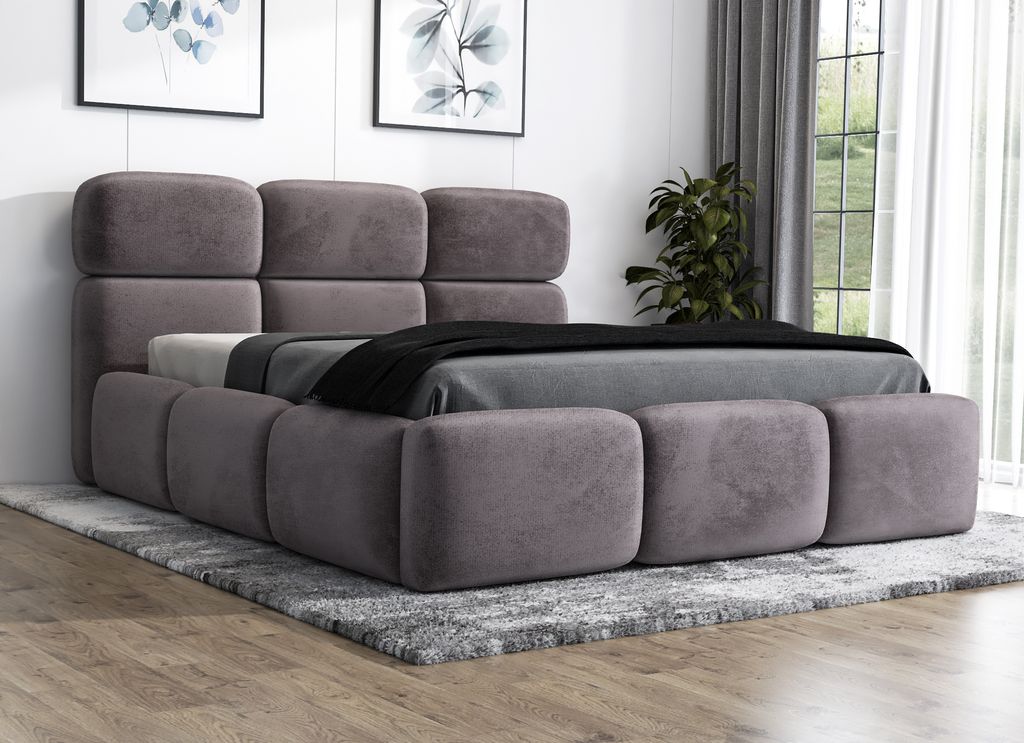 Polsterbett MIAMI-OM 160x200 cm mit Bettkasten und Lattenrost. Farbe: Grau.