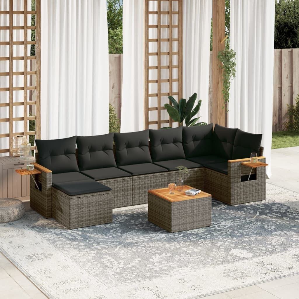 Maison Exclusive - 8-tlg. Garten-Sofagarnitur mit Kissen Grau Poly Rattan
