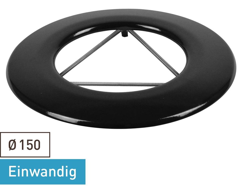 Raik Rauchrohr / Ofenrohr Emaille 150mm - Wandrosette mit Feder Schwarz