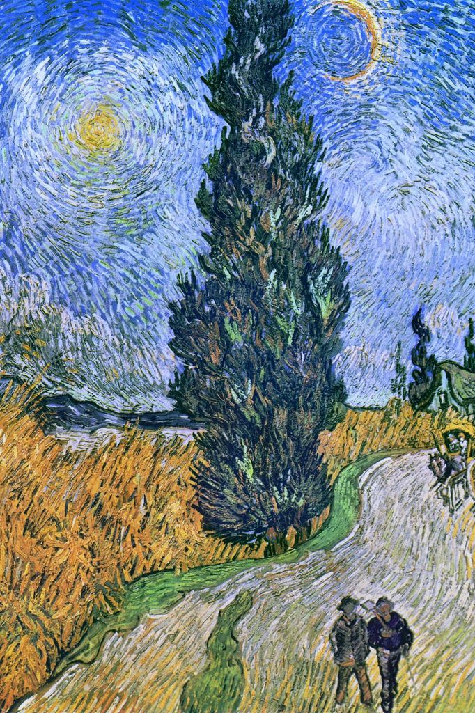 Plakat 40x60cm Straße mit Zypresse und Stern, Van Gogh Vintage