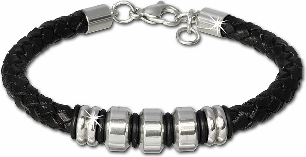 SilberDream Armband Leder Edelstahl Schmuck schwarz geflochten Herren LAP006S