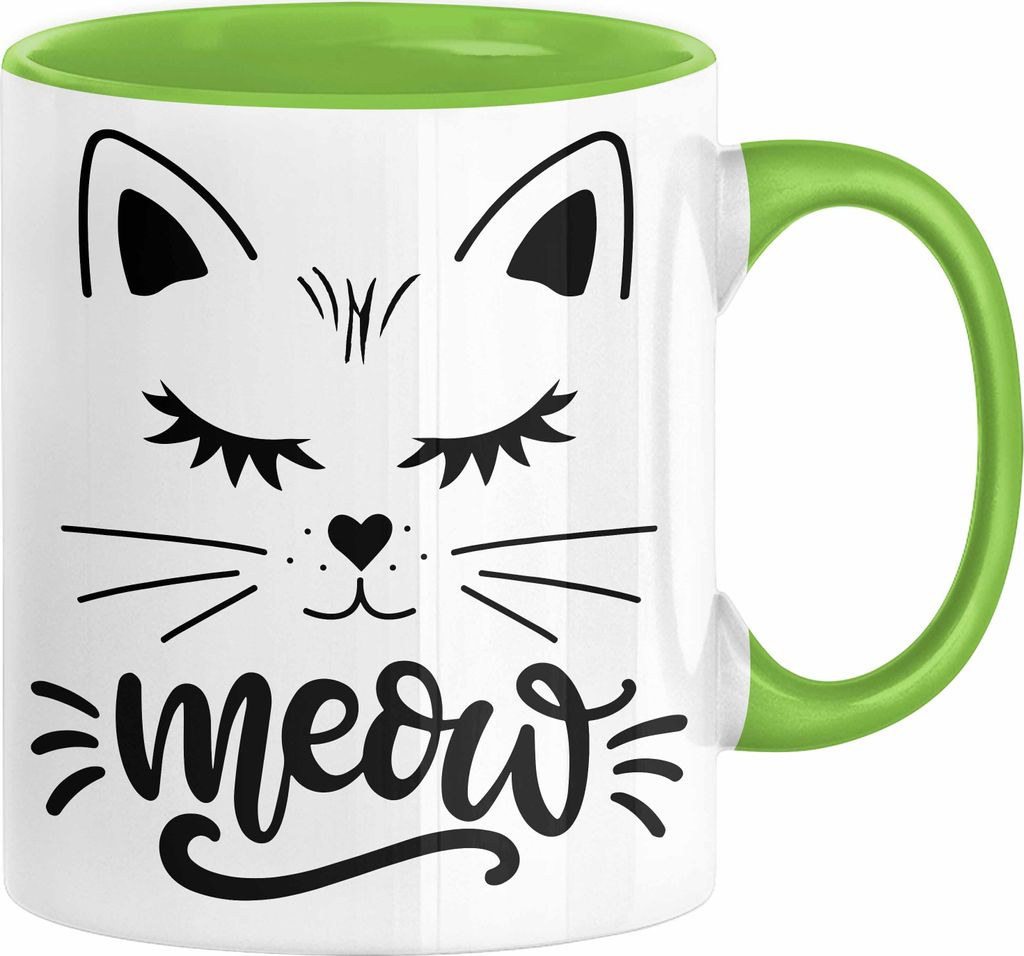 Katzen-Besitzerin Tasse Geschenk Meow Katze Geschenkidee Miau Katzen Mama Kaffee-Becher (Grün)