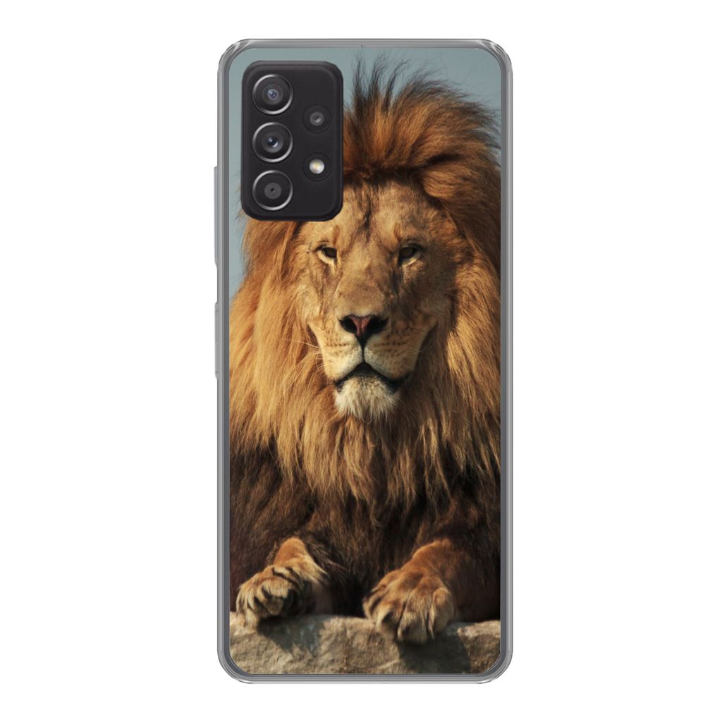 MuchoWow Handyhülle Schutzhülle Hülle für Samsung Galaxy A53 5G Löwe - Felsen - Porträt Silikon Softcase Handy Hülle - Schutzabdeckung