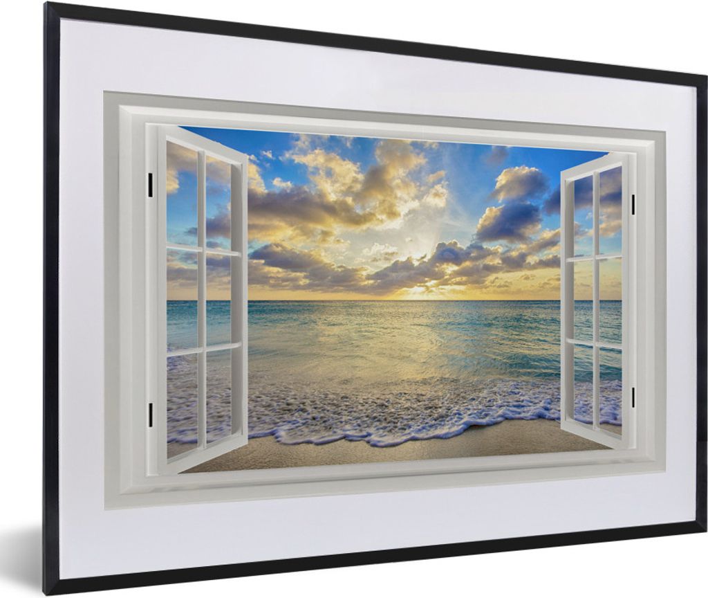 MuchoWow MuchoWow Gerahmtes Poster Aussicht - Wasser - Meer 60x40 cm - Poster mit zchwarzem Bilderrahmen - Schlafzimmer - Plakat in Rahmen - Dr...