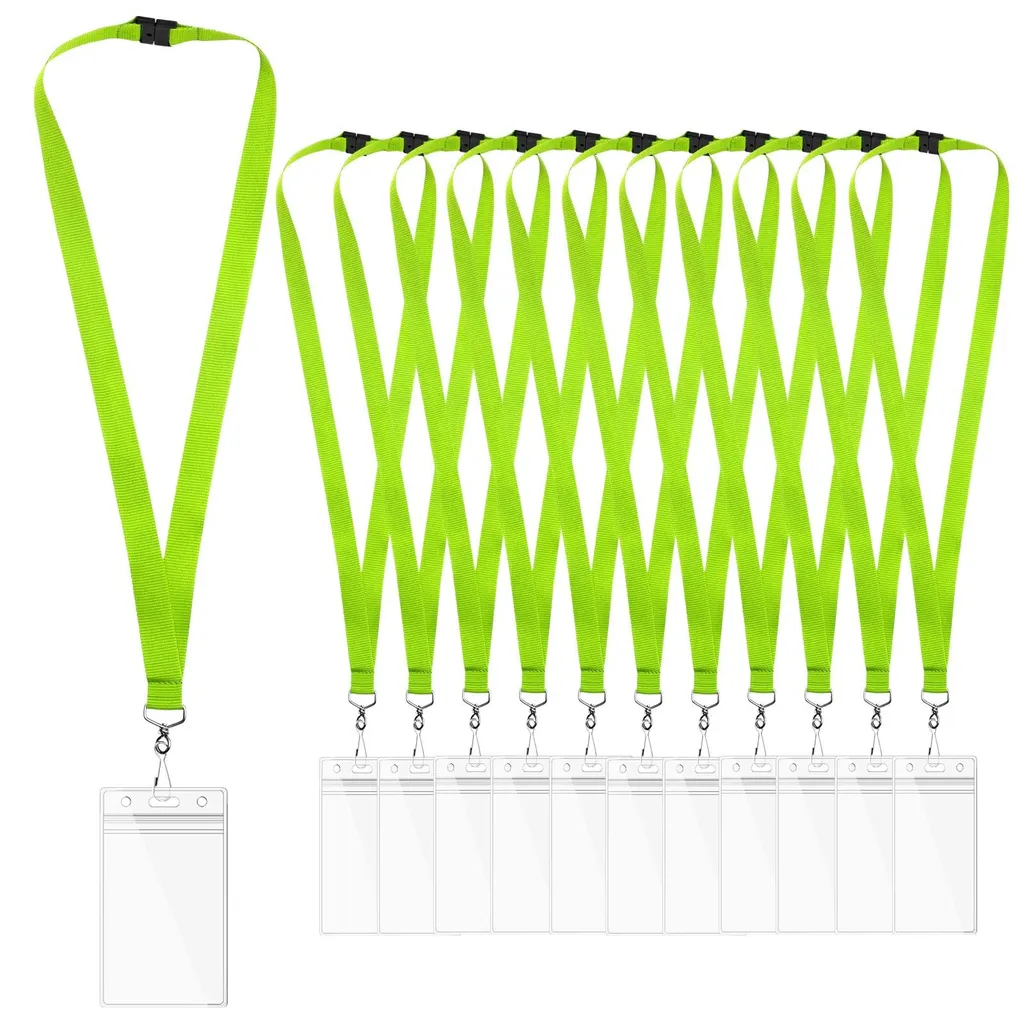 12 Cordons Porte-Badge Vert Pomme en Polyester avec Étuis Étanches