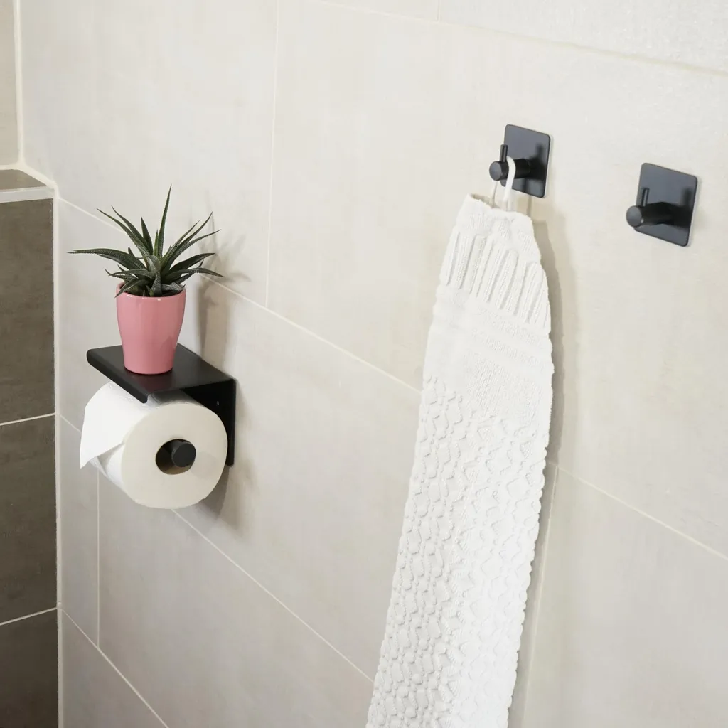 Support papier WC mural noir mat avec étagère pour smartphone