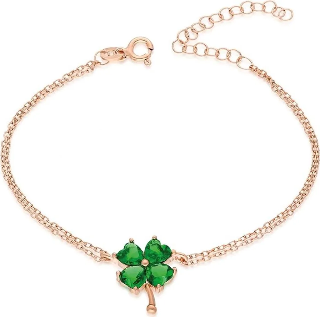 Bracelet Trèfle Vert Argent 925 - Bijou Porte-bonheur Zirconium Femme