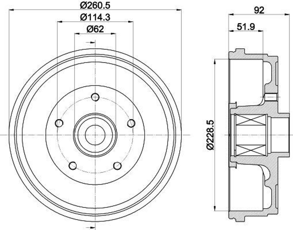 HELLA 8DT 355 303-401 - OE 432000022R Bremstrommel mit Radnabe für Duster