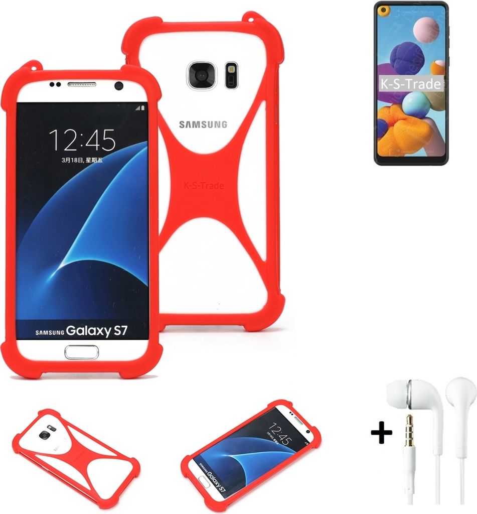Handy-hülle + Kopfhörer kompatibel mit Samsung Galaxy A21 Schutz-hülle Bumper Silikon Schutz Hülle Cover Case Silikoncase Silikonbumper TPU