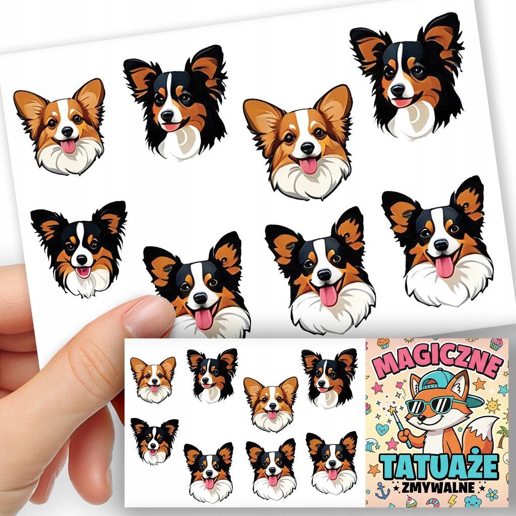 ABWASCHBARE KINDERTATTOOS TEMPORAER - Hunde Rasse PAPILLON Produktbild 